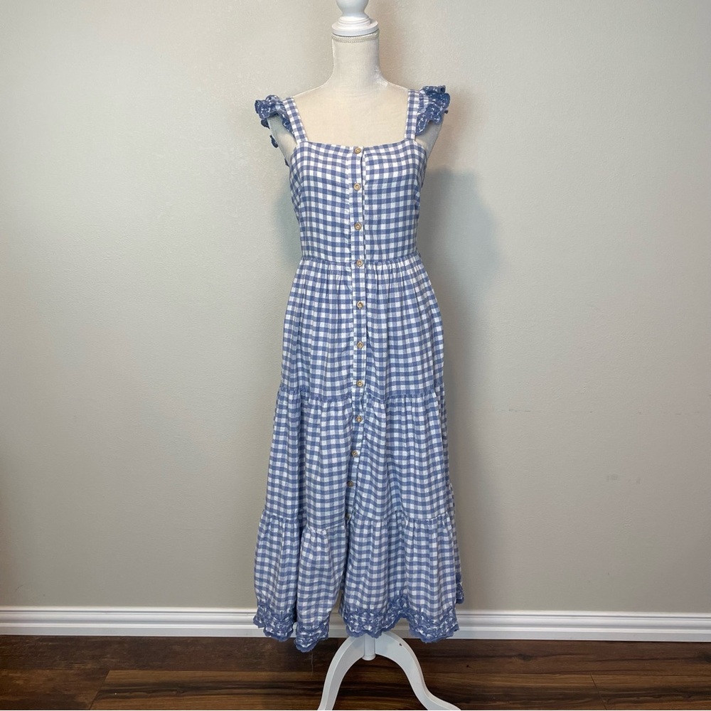 Shabby Chic Blue and White Gingham Midi Dress